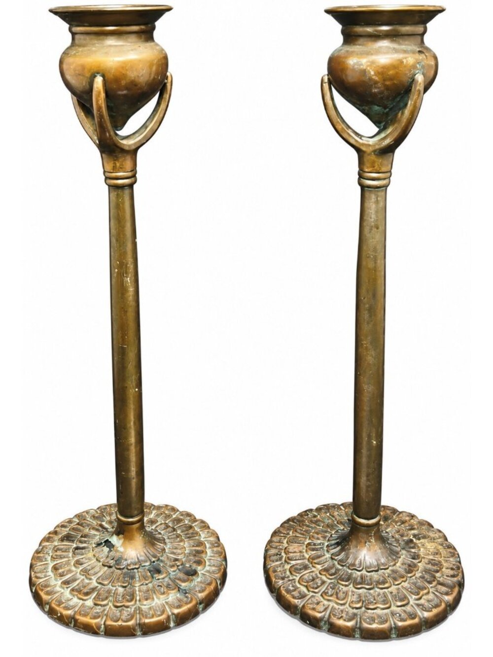 Pair Tiffany Era Bronze Art Nouveau 12"  Candle Holders Candlesticks Antique ?